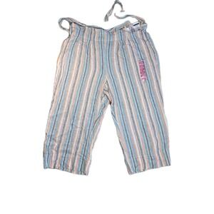 Boho Zac & Rachel Women's stripe Navy cream Crop Pants Size M Linen Blend Tie